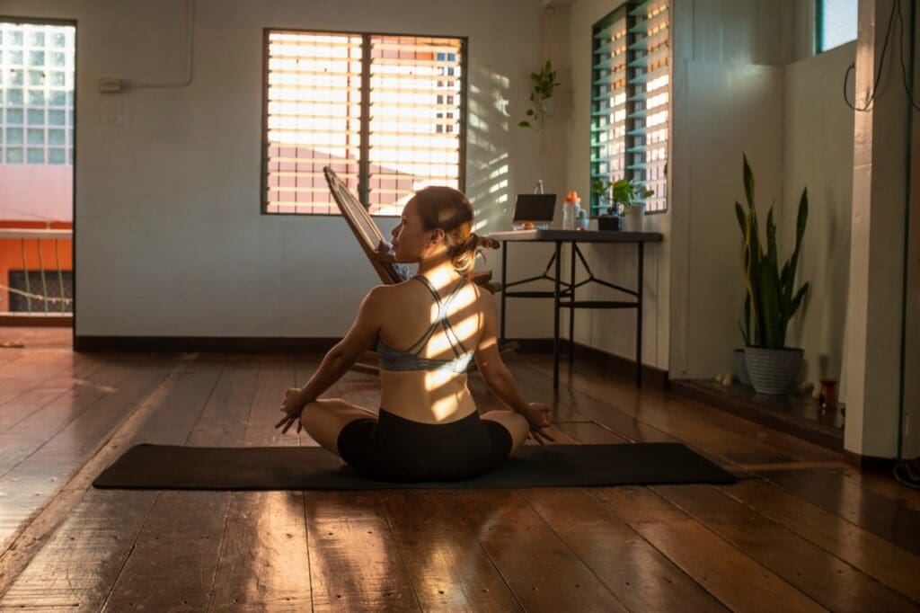 Woman meditating and practicing mantras