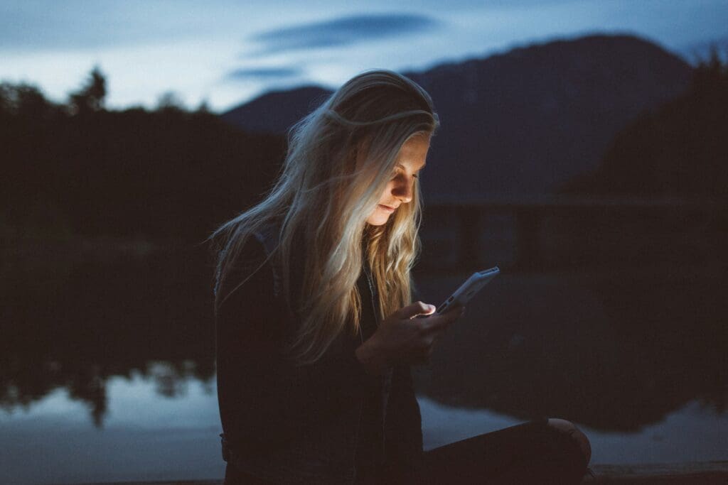 woman writing social media content 