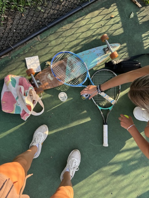 A generator meeting a friend to play pickleball and burn some energy while doing something she loves 